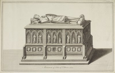 Uitzicht op het monument voor John van Eltham, graaf van Cornwall in Westminster Abbey, ca. 1750 door James Basire